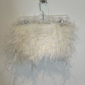 Bardot white feather cropped bustier